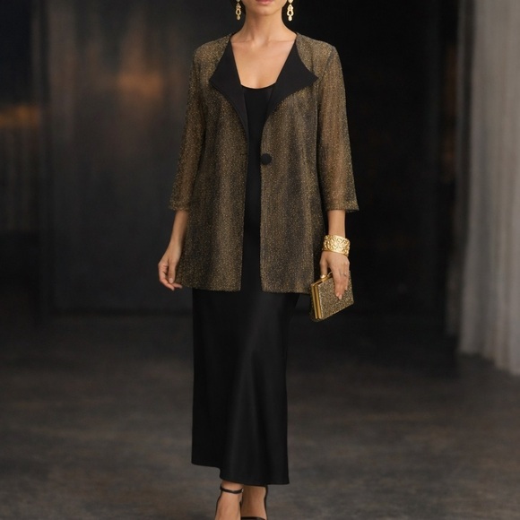 Damee inc Sweaters - Damee Inc sheer gold black jacket cardigan pockets 3/4 sleeves evening S